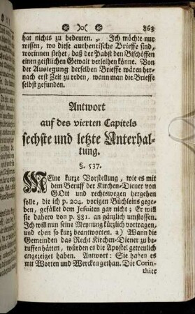 Antwort auf des vierten Capitels sechste und letzte Unterhaltung.