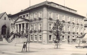 Rathaus, Blick von der Schülerstraße. Detmold, Marktplatz. Herbst 1977