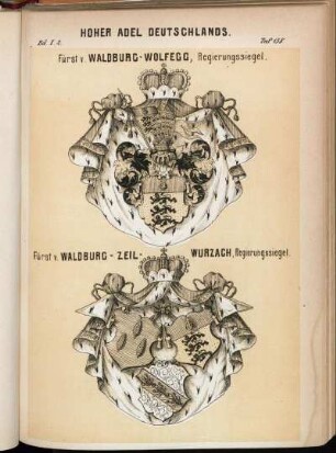 Taf. 158. Fürst v. Waldburg-Wolfegg, Regierungssiegel. - Fürst v. Waldburg-Zeil-Wurzach, Regierungssiegel.