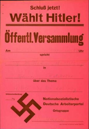 Versammlung der NSDAP-Ortsgruppe Achern: Hitler oder Hindenburg?