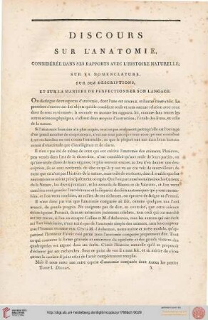 Discours sur l’anatomie, considérée dans ses rapports avec l’histoire naturelle […]