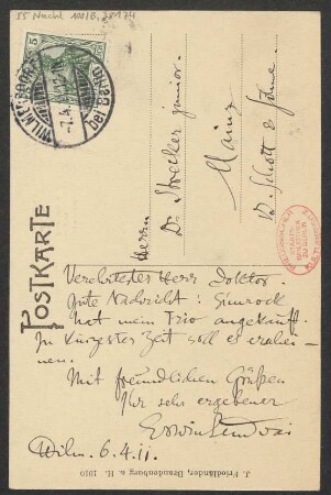 Brief an Ludwig Strecker und B. Schott's Söhne : 06.04.1911