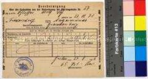 Bescheinigung des Polizeireviers 65 zu Berlin über geleistete Beitragswochen des Schlossers Adolf Sy für die Rentenversicherung