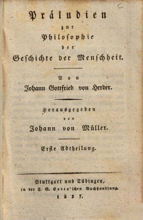 Präludien zur Philosophie der Geschichte der Menschheit, 1