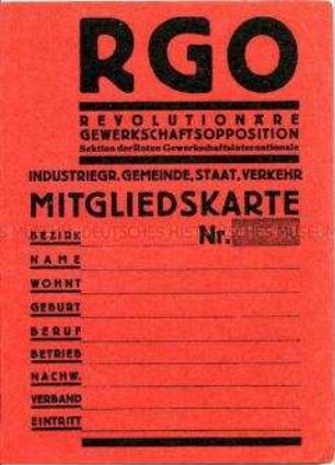 Vordruck einer Mitgliedskarte der Revolutionären Gewerkschaftsopposition (RGO)