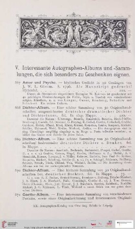 V. Interessante Autographen-Albums und -Sammlungen, die sich besonders zu Geschenken eignen (Nr. 867 - 885)