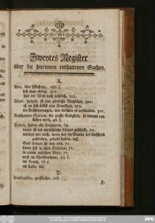 Zweytes Register über die hierinnen enthaltenen Sachen.