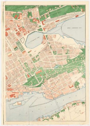 Karte von Bergen. Zum Projekt gehörend: Hermann Jansen, Teilbebauungsplan, Bergen: Planungsunterlage, Karte von Bergen, innerstädtischer Teil 1:2000