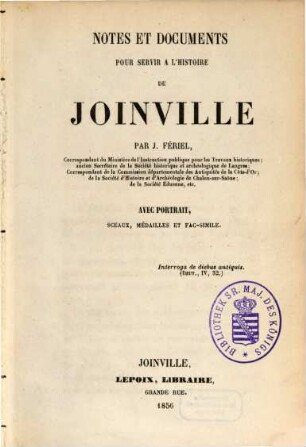 Notes et documents pour servir à l'histoire de Joinville