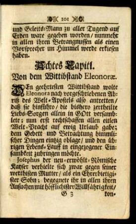 Achtes Capitl. Von dem Wittibstand Eleonorae