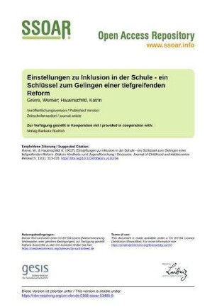 Einstellungen zu Inklusion in der Schule - ein Schlüssel zum Gelingen einer tiefgreifenden Reform