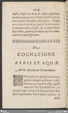 De Cognatione Aeris Et Aquae Ad M. Aurelium Severinum
