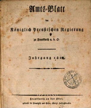 Amtsblatt der Regierung zu Frankfurt a.d. Oder. 1822