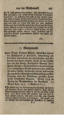 Abhandlung von der besten Einrichtung der Feuersprützen zum Gebrauch des platten Landes.