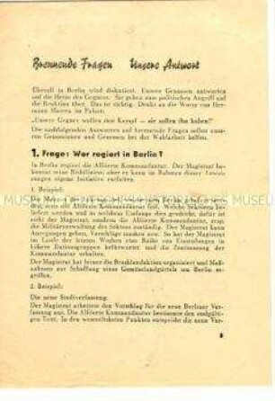 Propagandaschrift der SED Berlin zur Berlin-Frage