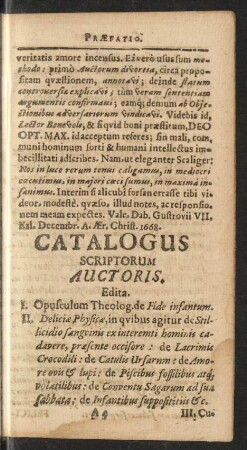 Catalogus Scriptorum Auctoris.