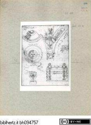 Codex Destailleur AMaske, Ornamentstudien - Destailleur Sketchbook A; inv. Oz 109; Codex: inv. Oz 109; OZ 109Census: "A Mask - relief; C orthogonal section ..."