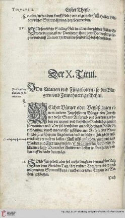 Titul 10 Von Zitationen und Fürgebotten / so den Bürgern vnd Eynwohnern geschehen