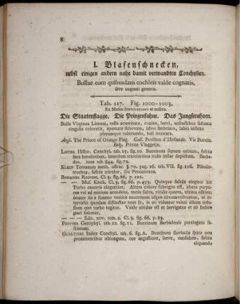 1. Blasenschnecken, nebst einigen andern nahe damit verwandten Conchylien.
