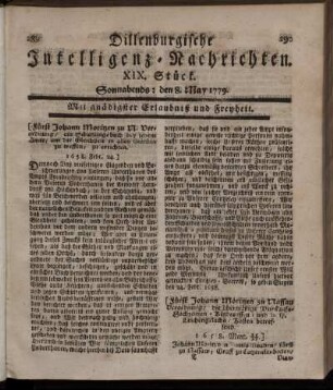 XIX. Stück. Sonnabends: den 8. May 1779.