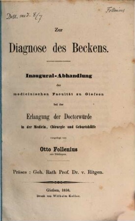 Zur Diagnose des Beckens : (Inaug. Diss.)