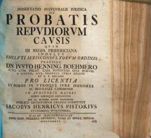 Dissertatio Inavgvralis Ivridica De Probatis Repvdiorvm Cavsis