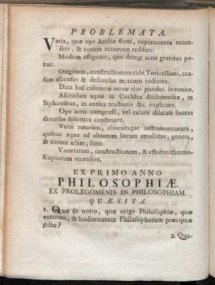 Ex Primo Anno Philosophiæ. Ex Prolegomenis in Philosophiam.