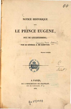 Notice historique sur le Prince Eugène, Duc de Leuchtenberg