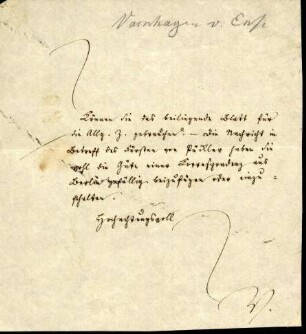 5-10-22-1.0000: Varnhagen von Ense, Karl August, Schriftsteller; diverse Schreiben ff.: Zeitungsnachricht über Fürst Pückler