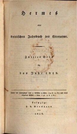 Hermes oder kritisches Jahrbuch der Literatur. 1819,2