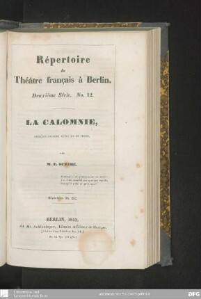 La calomnie : comédie en cinq actes et en prose