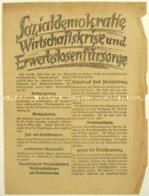 Flugblatt der SPD gegen die Politik der Reichsregierung und Aufruf zum Beitritt