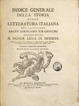 Storia della letteratura italiana, [9]. Indice generale