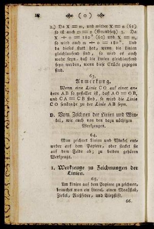 D. Vom Zeichnen der Linie und Winkel, wie auch von den dazu nöthigen Werkzeugen.