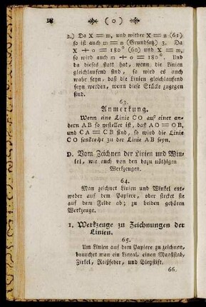D. Vom Zeichnen der Linie und Winkel, wie auch von den dazu nöthigen Werkzeugen.