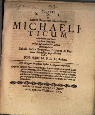 Ad actum oratorium scholasticum Michaeliticum vicesimum quartum