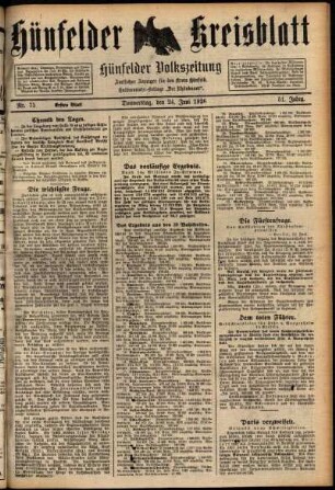 Erste Ausgabe vom Donnerstag, den 24. Juni 1926.