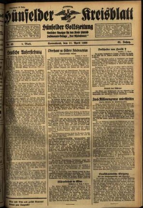 Erste Ausgabe vom Samstag, den 11. April 1936.