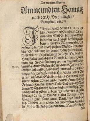 Am neundten Sontag nach der H. Dreyfaltigkeit, Euangelium Luc. xvj.