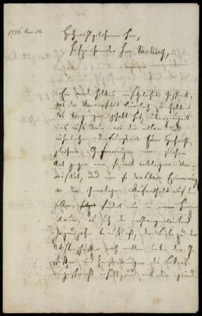 [Entwurf eines Briefes von Heyne an Baron von Asch vom 18.11.1774]