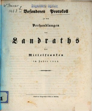 Verhandlungen des Landrathes von Mittelfranken. 1842, Besonderes Protokoll