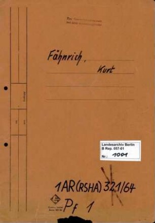 Personenheft Kurt Fähnrich (*22.09.1900), Kriminalrat