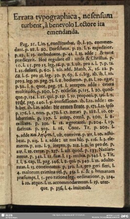 Errata typographica, nesensum turbent, à benevolo Lectore ita emendanda