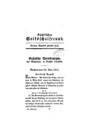 Gesetzliche Verordnungen, das Schulwesen in Sachsen betreffend