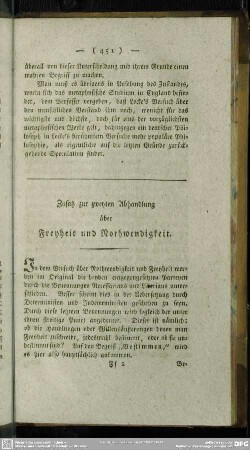 Zusatz zur zweyten Abhandlung über Freyheit und Nothwendigkeit