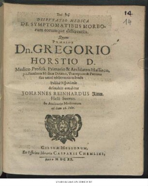 Disputatio Medica De Symptomatibus Morborum eorumque differentiis