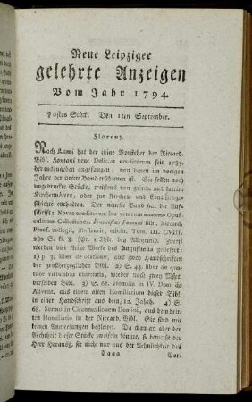 70stes Stück. Den 1ten September.
