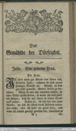 Das Gemählde der Düftigkeit
