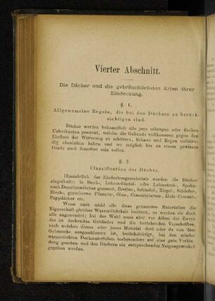 Vierter Abschnitt. Die Dächer und die gebräuchlichsten Arten ihrer Eindeckung.