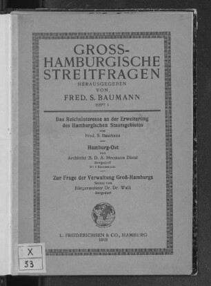 Das Reichsinteresse an der Erweiterung des Hamburgischen Staatsgebietes